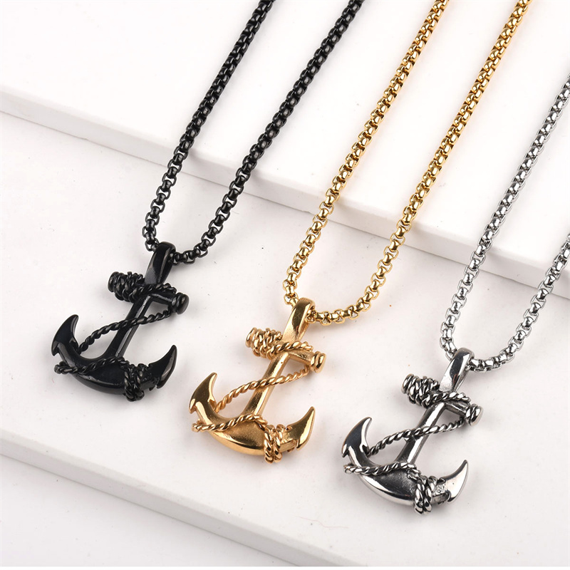 Battle Rope Anchor - สร้อยคอจี้รูปสมอเรือสุดเท่สำหรับผู้ชาย สไตล์พังก์ร็อก โลหะ สร้อยคอสมอเรือดีไซน์ไม่ซ้ำใครสำหรับผู้ชาย แฟชั่นเครื่องประดับ